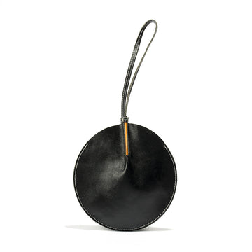 Handmade Round Shape Vegetable Tanned Leather Clutch Bag for Women-Handbags, Wallets & Cases-Black-Free Shipping Leatheretro