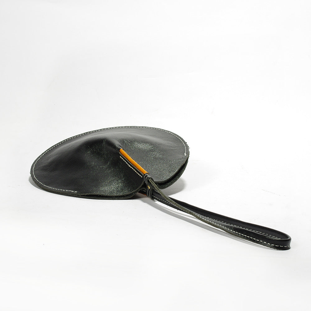 Handmade Round Shape Vegetable Tanned Leather Clutch Bag for Women-Handbags, Wallets & Cases-Black-Free Shipping Leatheretro