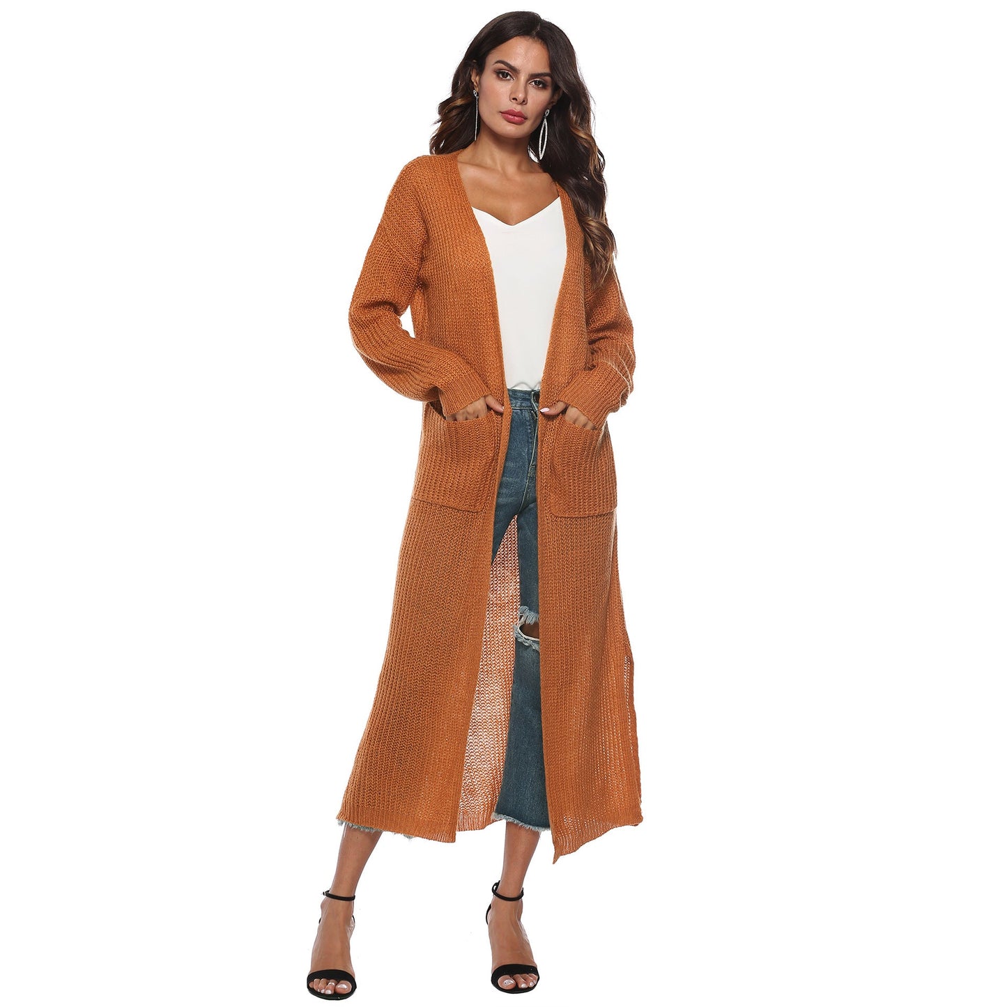 Casual Women Knitting Cardigan Overcoat with Pocket-Outerwear-Brown-S-Free Shipping Leatheretro