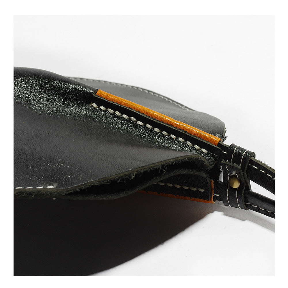 Handmade Round Shape Vegetable Tanned Leather Clutch Bag for Women-Handbags, Wallets & Cases-Black-Free Shipping Leatheretro