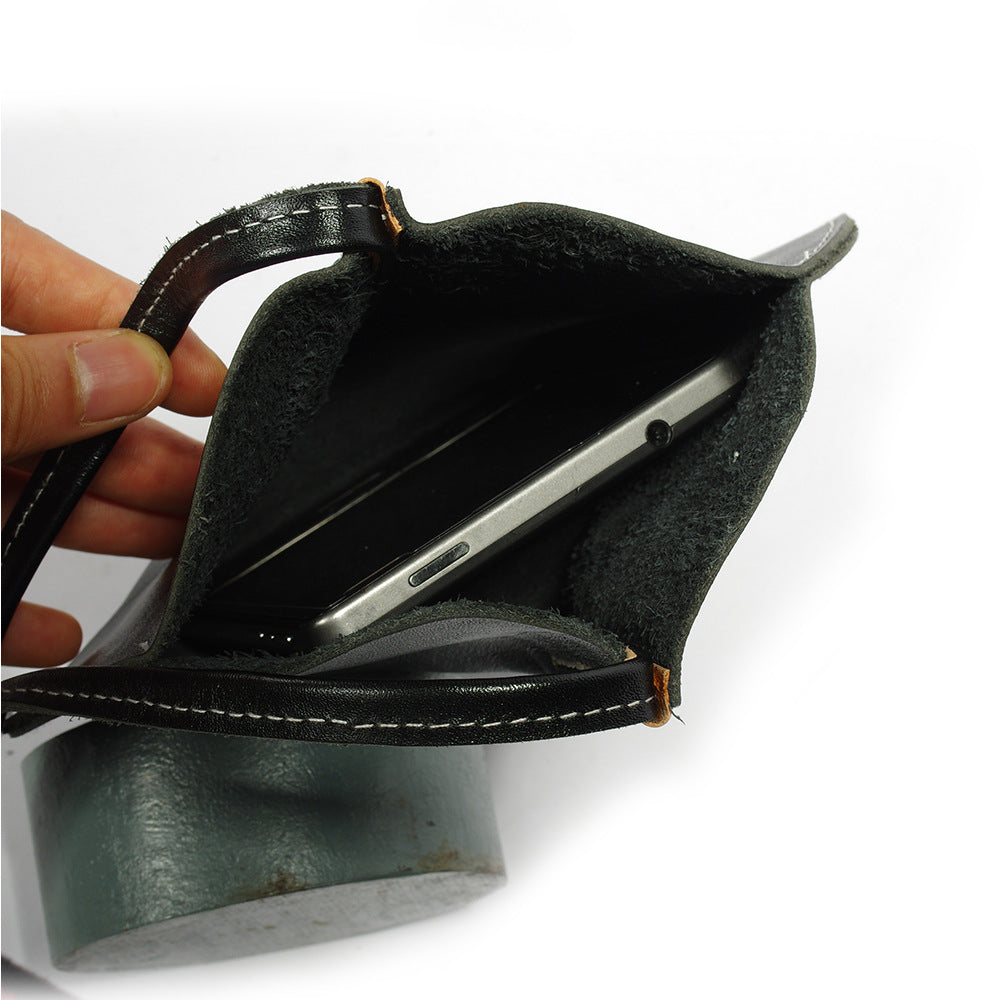 Handmade Round Shape Vegetable Tanned Leather Clutch Bag for Women-Handbags, Wallets & Cases-Black-Free Shipping Leatheretro