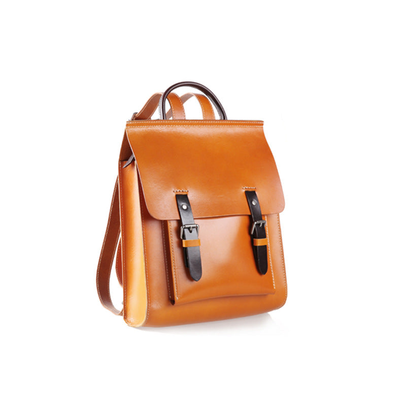 Hanmade Vegetable Tanned Leather Backpack for Women-Backpacks-Black-Free Shipping Leatheretro