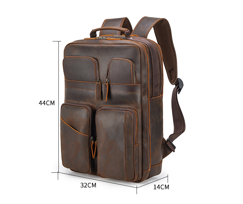 Vintage Large Sotrage 15.6" Leather Backpack 3704-Leather Backpack-Dark Brown-Free Shipping Leatheretro