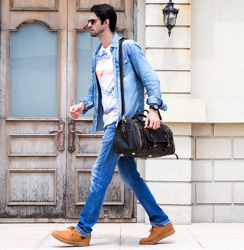 Vintage Men Leather Traveling Duffle Bags 9803-Leather Duffle Bags-Brown-Free Shipping Leatheretro