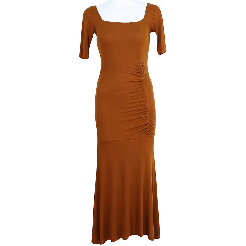 Sexy Square Neckline Long Dresses for Women-Dresses-Orange-S-Free Shipping Leatheretro
