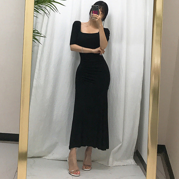 Sexy Square Neckline Long Dresses for Women-Dresses-Black-S-Free Shipping Leatheretro