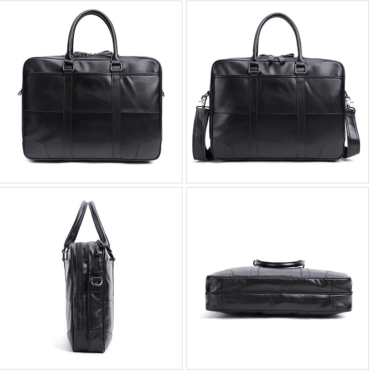 15.6" Handmade Leather Business Laptop Bag J6395-Leather Briefcase-Black-Free Shipping Leatheretro