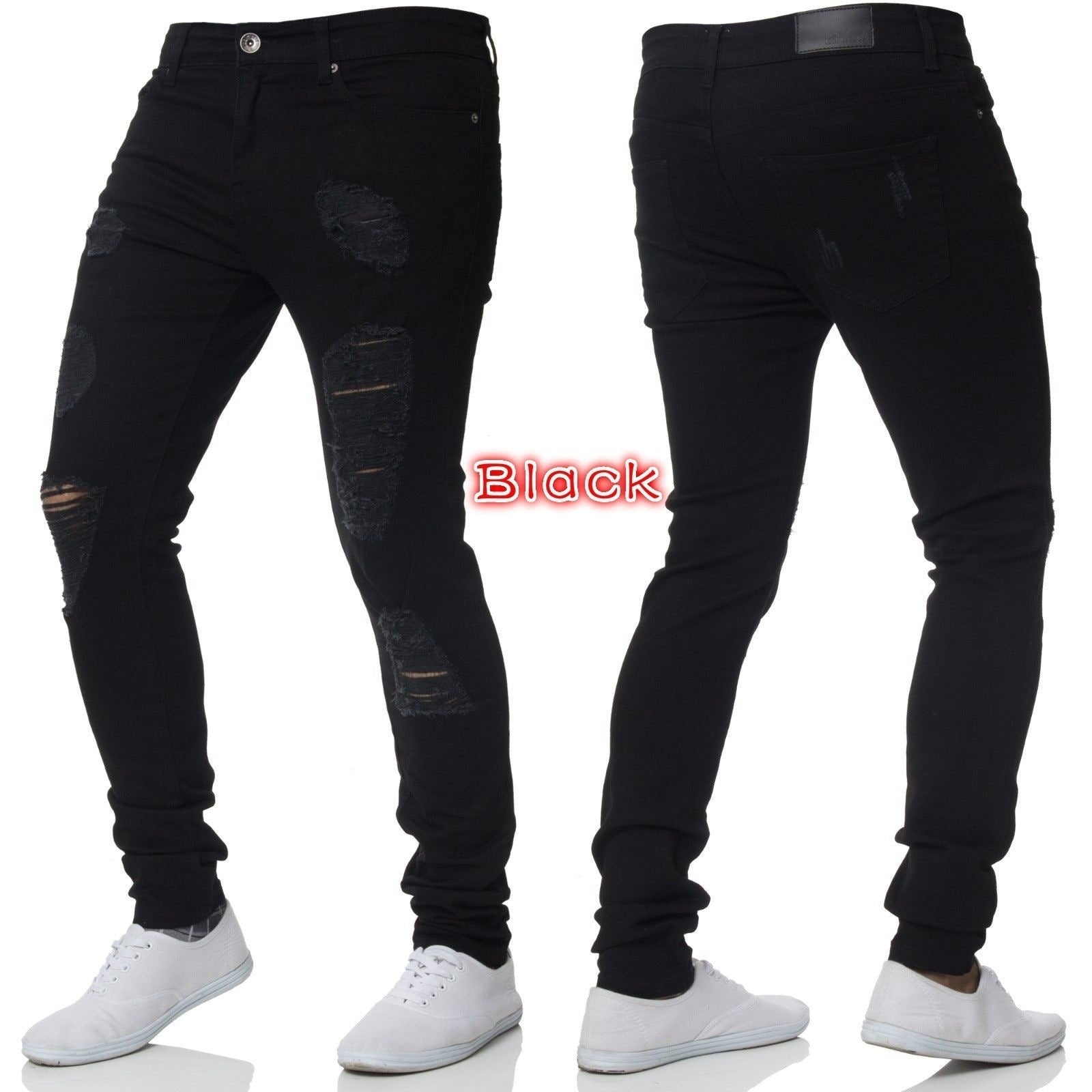 Casual Broken Holes Men's Jean Pants-Pants-Black-28-Free Shipping Leatheretro