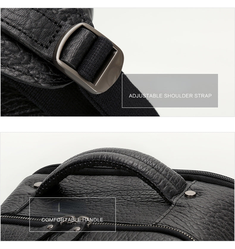 Cowhide Leather Leather Business Backpack for Men P0088-Black-Free Shipping Leatheretro
