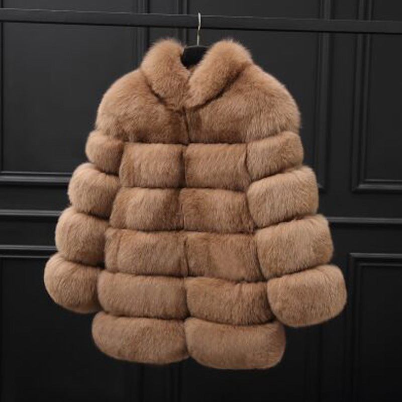 Fashion Leather with Fur Long Sleeves Winter Coats for Women-Coats & Jackets-Khaki-S-Free Shipping Leatheretro