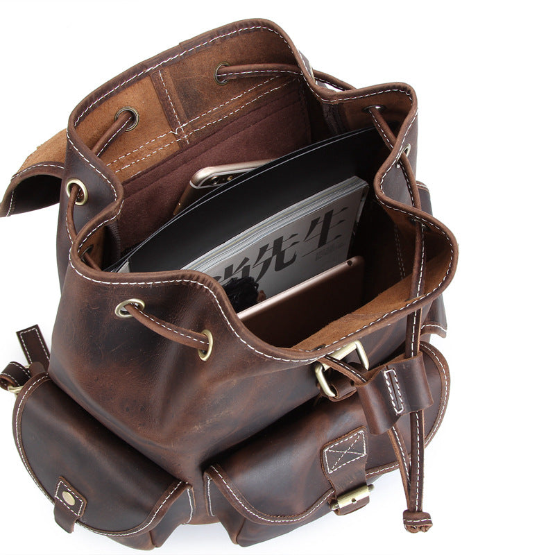 Vintage Genuine Leather Backpacks 8891-Leather Backpack-Dark Brown-Free Shipping Leatheretro