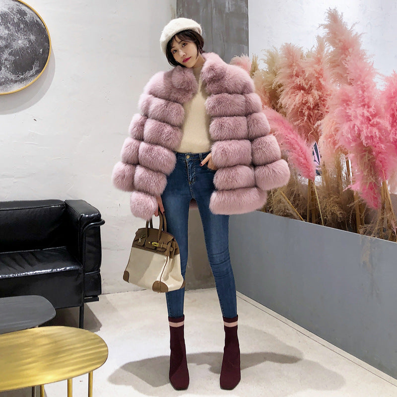Fashion Leather with Fur Long Sleeves Winter Coats for Women-Coats & Jackets-Pink-S-Free Shipping Leatheretro
