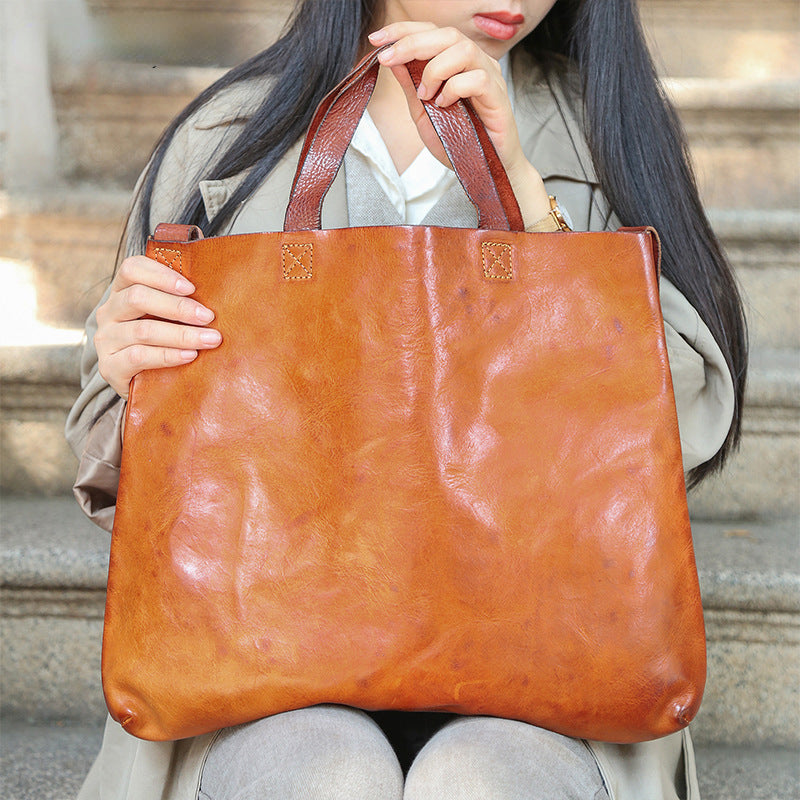 Vintage Tanned Leather Tote Handbags for Women 8903-Handbags-Black-Free Shipping Leatheretro