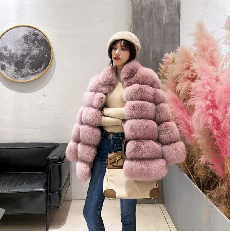 Fashion Leather with Fur Long Sleeves Winter Coats for Women-Coats & Jackets-Pink-S-Free Shipping Leatheretro