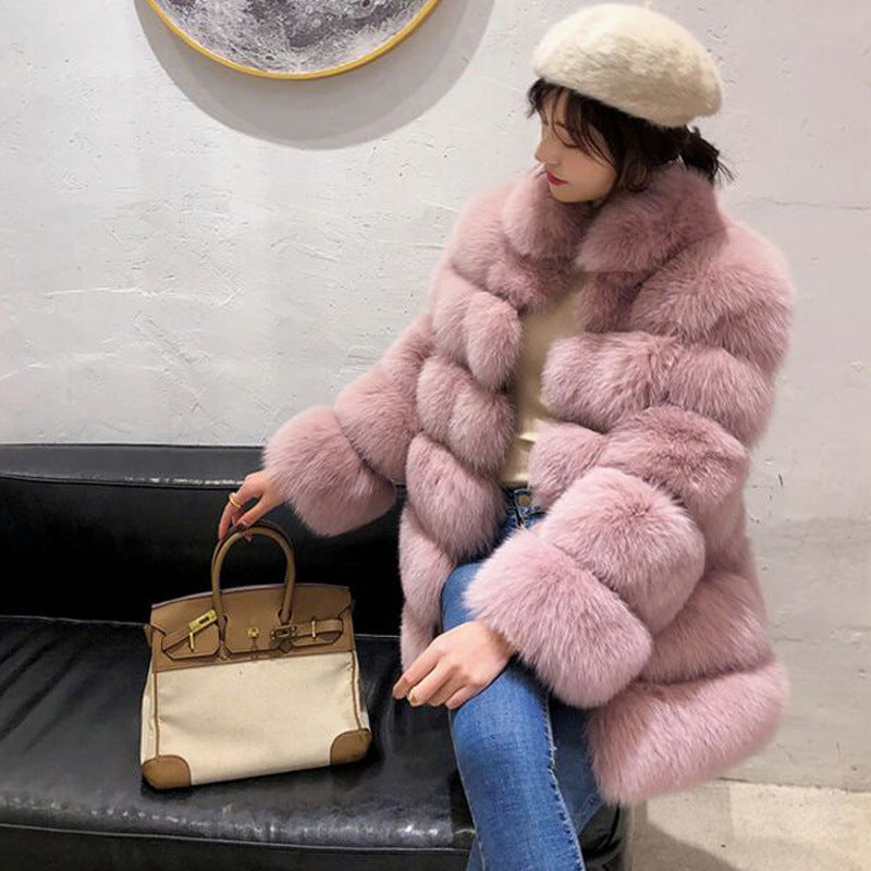 Fashion Leather with Fur Long Sleeves Winter Coats for Women-Coats & Jackets-Pink-S-Free Shipping Leatheretro