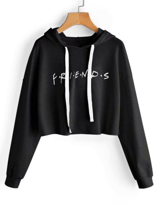 Casual Friends Letter Long Sleeves Hoodies-Shirts & Tops-Black-S-Free Shipping Leatheretro