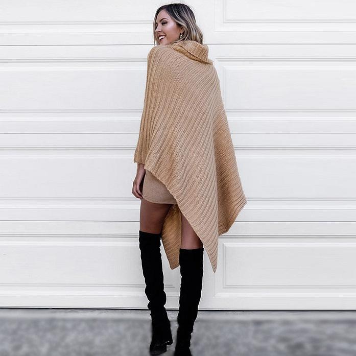 Plus Size Knitting Irregular Batwing Cape Sweaters-Sweater&Hoodies-Khaki-One Size-Free Shipping Leatheretro