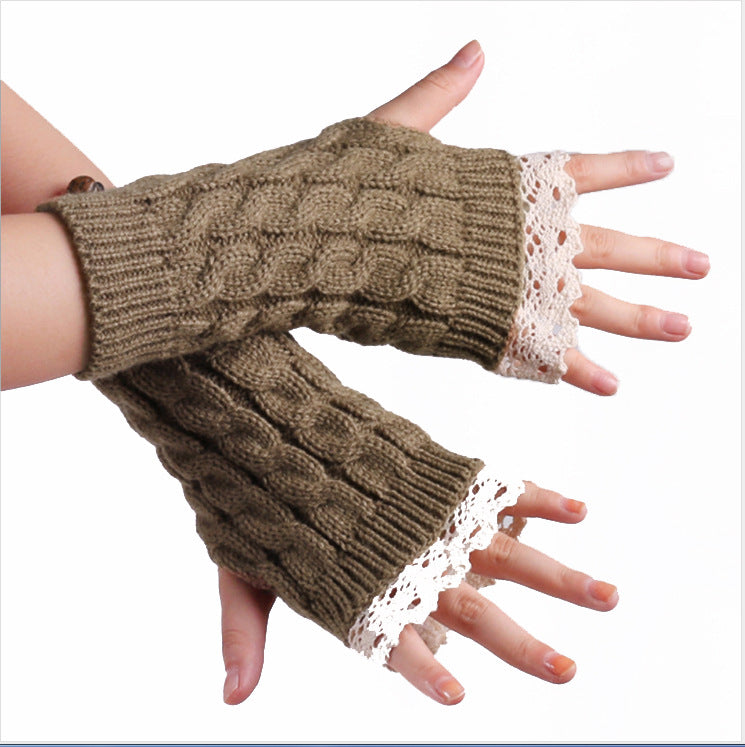 2 Pairs/Set Lovely Finger Less Knitted Gloves for Girl-Gloves & Mittens-Khaki-One Size-Free Shipping Leatheretro