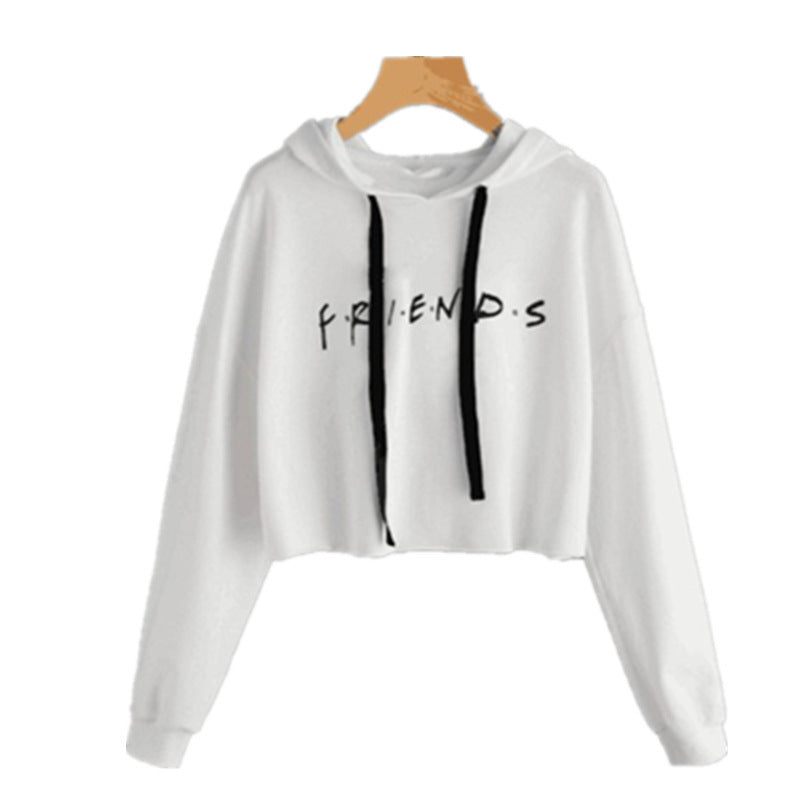Casual Friends Letter Long Sleeves Hoodies-Shirts & Tops-White-S-Free Shipping Leatheretro