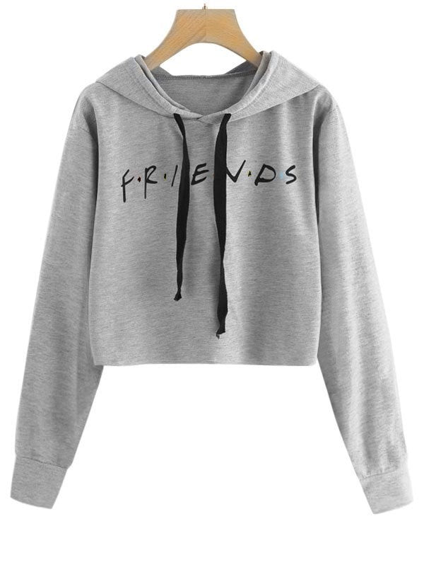 Casual Friends Letter Long Sleeves Hoodies-Shirts & Tops-Gray-S-Free Shipping Leatheretro