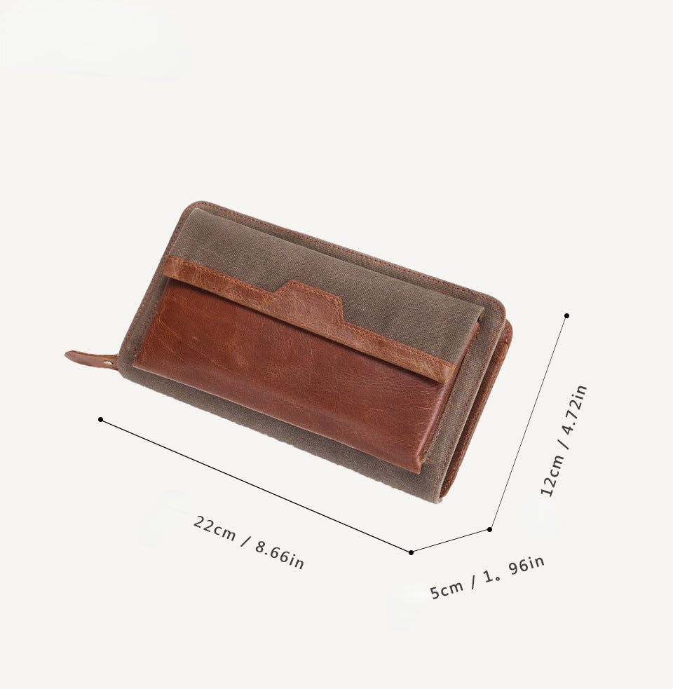 Double Zipper Cowhide Leather Weallets 9060-Handbags, Wallets & Cases-Black-Free Shipping Leatheretro