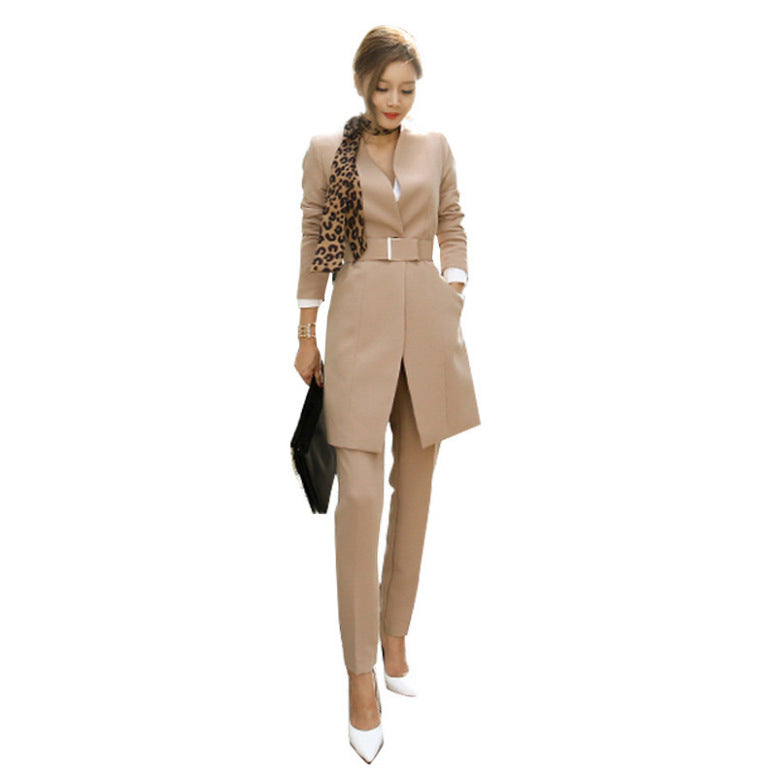 Office Lady Suits Women Blazers and Trousers-Suits-Khaki-S-Free Shipping Leatheretro