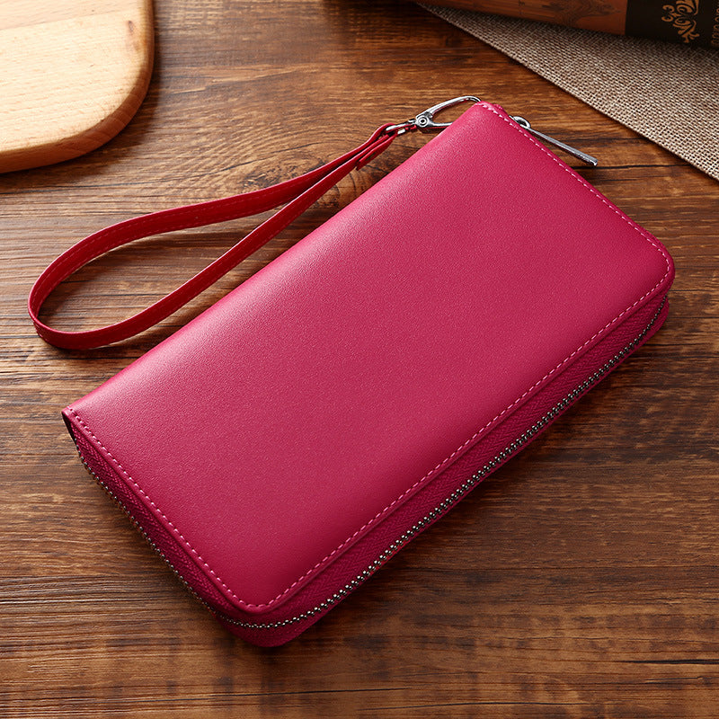 Large Storage Business Leather Long Wallet for Women W8150-Leather Wallets-Rose Red-Free Shipping Leatheretro