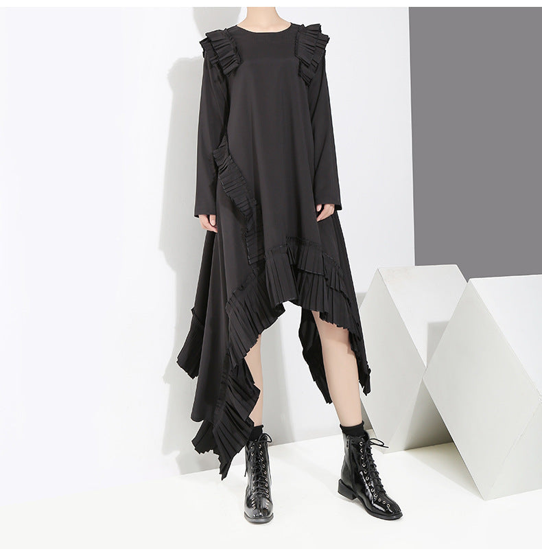 Designed Irregular Long Dresses-Dresses-Black-One Size-Free Shipping Leatheretro