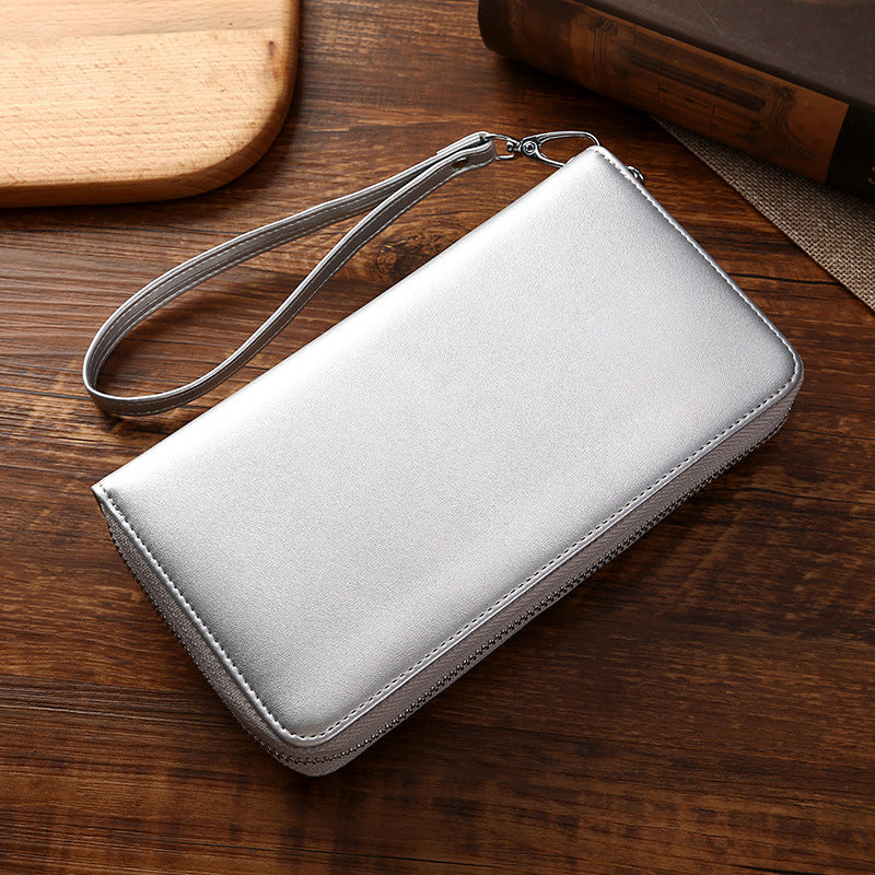 Large Storage Business Leather Long Wallet for Women W8150-Leather Wallets-Silver-Free Shipping Leatheretro