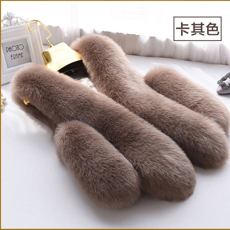 Fashion Women Artificial Fox Fur Sleeveless Vest-vest-Khaki-S-Free Shipping Leatheretro