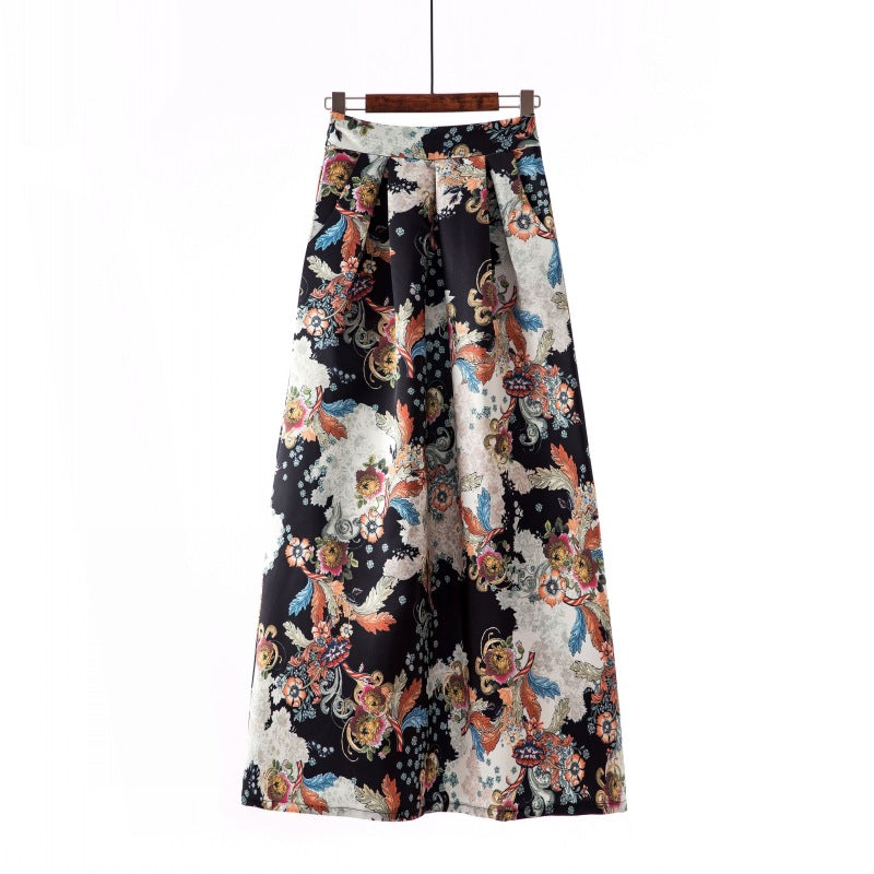 Vintage Floral Print Long Skirts for Women-Skirts-A-S-Free Shipping Leatheretro