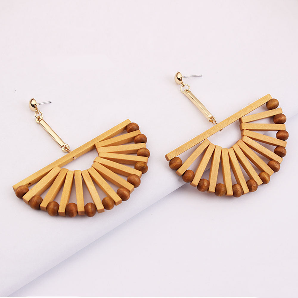 Vintage Fan Shaped Wooden Holiday Casual Earrings for Women-Earrings-Brown-Free Shipping Leatheretro