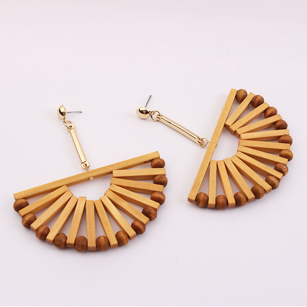 Vintage Fan Shaped Wooden Holiday Casual Earrings for Women-Earrings-Brown-Free Shipping Leatheretro