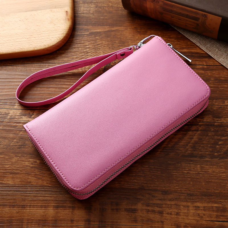Large Storage Business Leather Long Wallet for Women W8150-Leather Wallets-Pink-Free Shipping Leatheretro