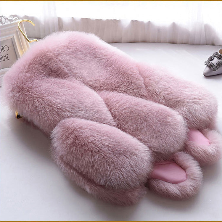 Fashion Women Artificial Fox Fur Sleeveless Vest-vest-Dark Pink-S-Free Shipping Leatheretro