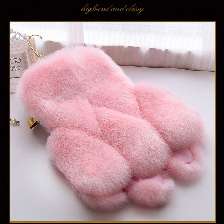 Fashion Women Artificial Fox Fur Sleeveless Vest-vest-Pink-S-Free Shipping Leatheretro