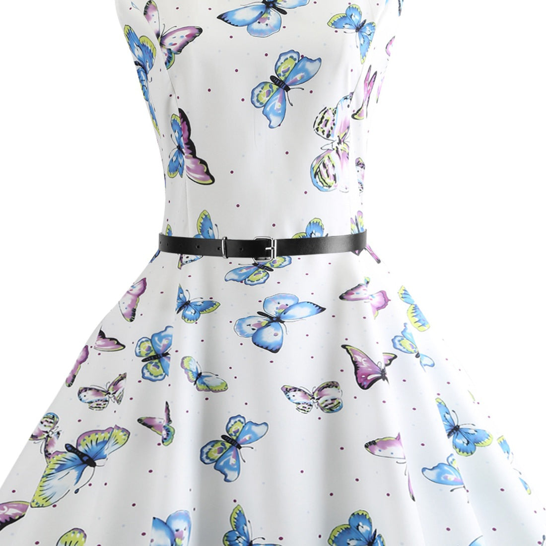 Vintage Sleeveless Butterfly Print Short Dresses-Dresses-White-S-Free Shipping Leatheretro