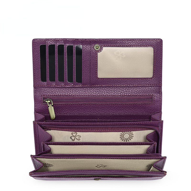 Cowhide Long leather RFID Wallet for Women Q198-Leather Wallets-Red-Free Shipping Leatheretro