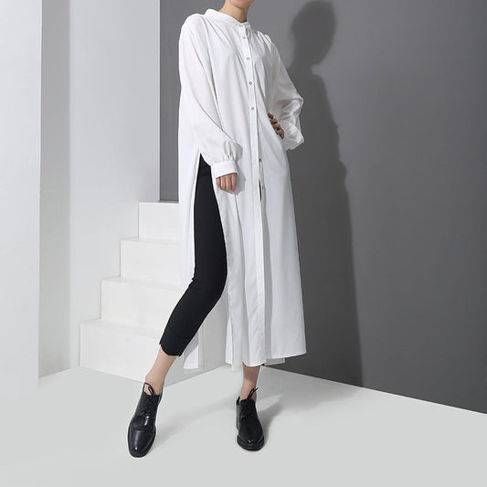 White Simple Fashion Fall Long Shirt Dresses-dresss-White-One Size-Free Shipping Leatheretro