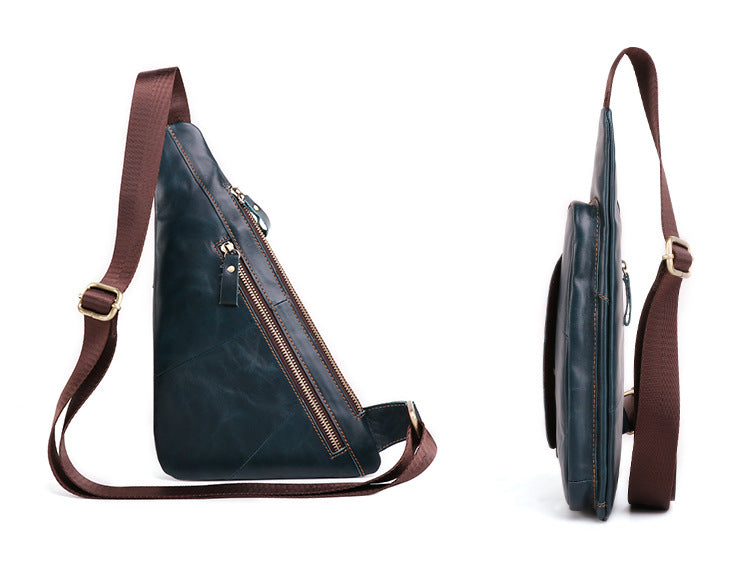 Casual Men's Leather Chest Bag J6420-Leather Chest Bag-Dark Blue-Free Shipping Leatheretro