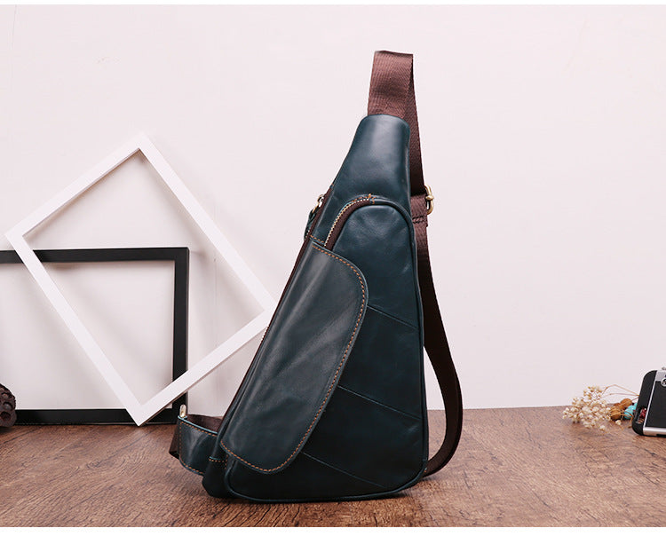 Casual Men's Leather Chest Bag J6420-Leather Chest Bag-Dark Blue-Free Shipping Leatheretro
