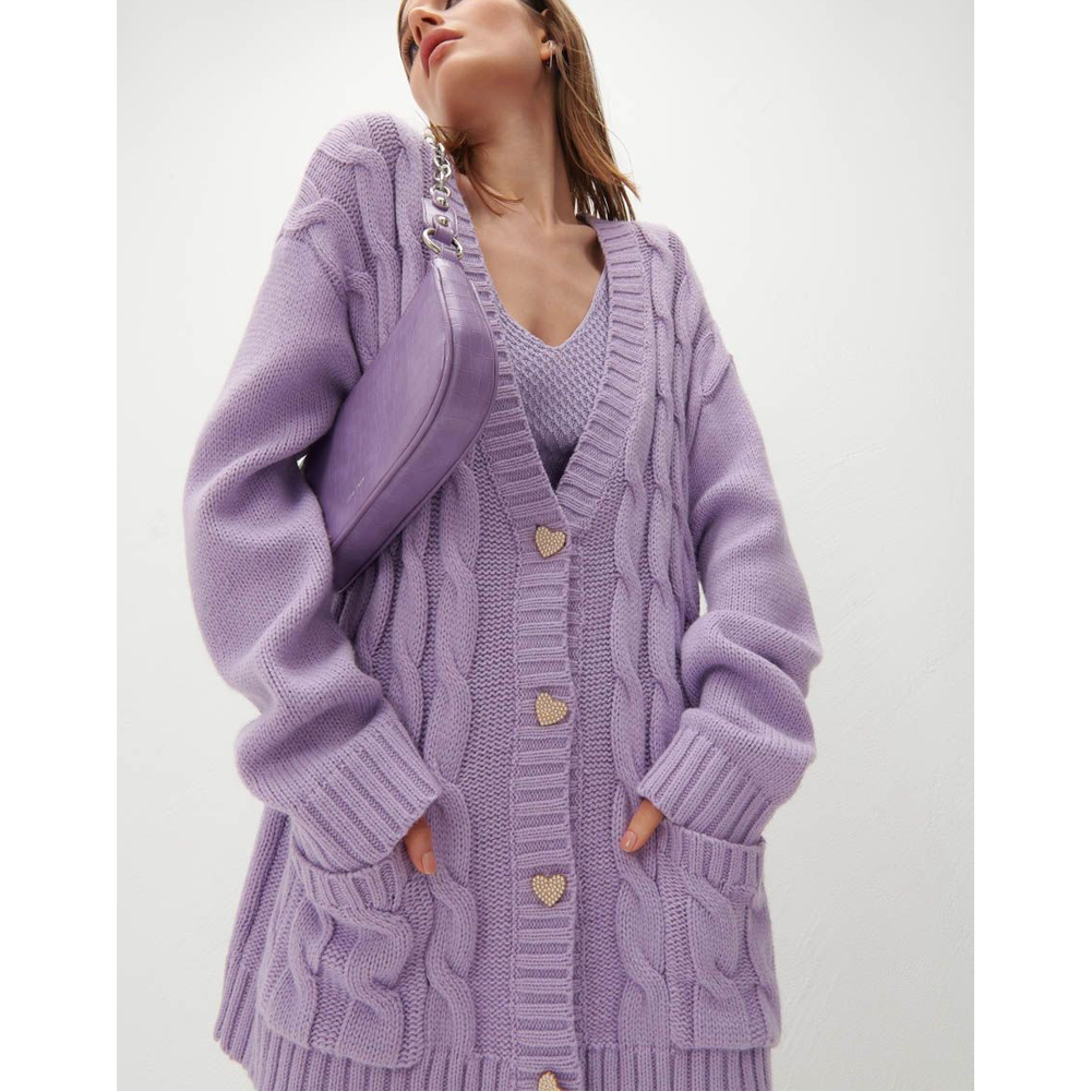 Casual Loose Knitted Women Fall Cardigan Overcoats-Purple-S-Free Shipping Leatheretro