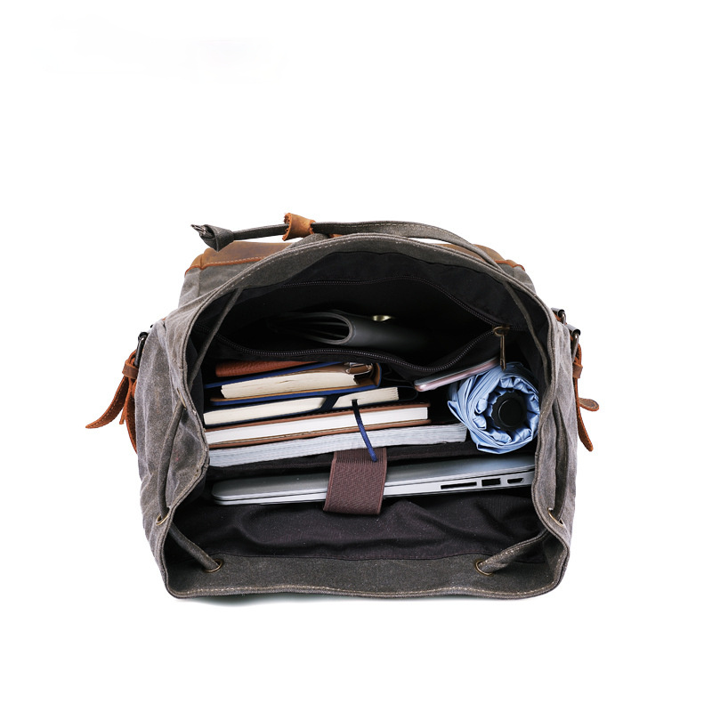 Men Outdoor Hiking Leather Canvas Backpack CT0015-Leather Canvas Backpack-Coffee-Free Shipping Leatheretro