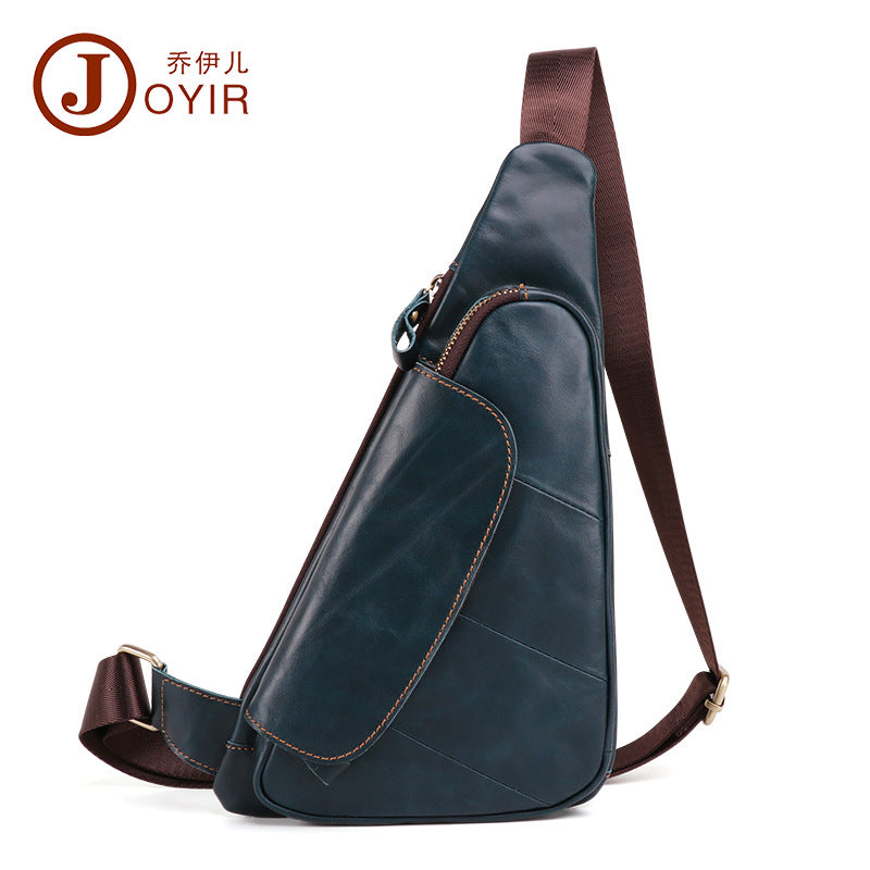 Casual Men's Leather Chest Bag J6420-Leather Chest Bag-Dark Blue-Free Shipping Leatheretro