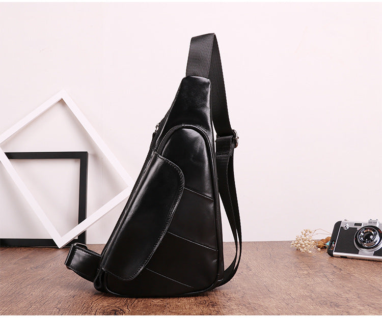 Casual Men's Leather Chest Bag J6420-Leather Chest Bag-Dark Blue-Free Shipping Leatheretro