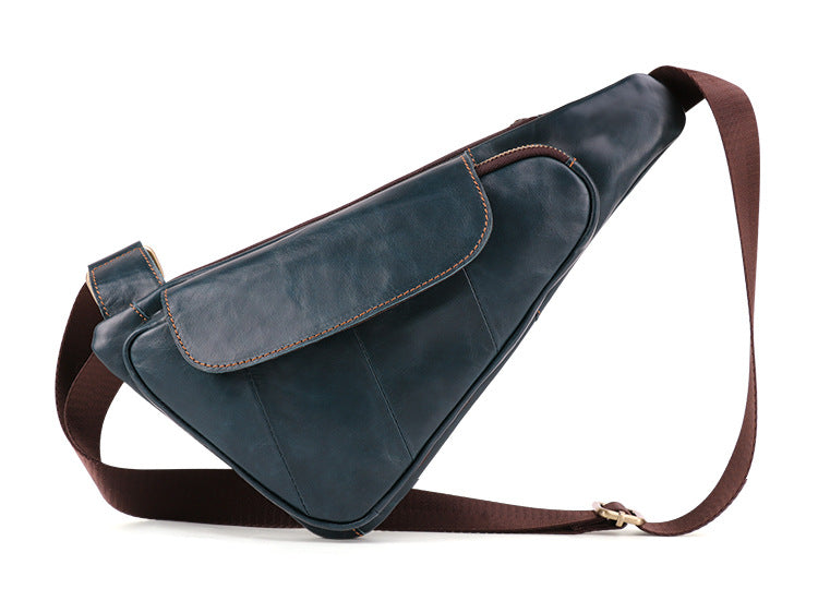 Casual Men's Leather Chest Bag J6420-Leather Chest Bag-Dark Blue-Free Shipping Leatheretro