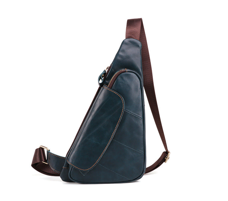 Casual Men's Leather Chest Bag J6420-Leather Chest Bag-Dark Blue-Free Shipping Leatheretro