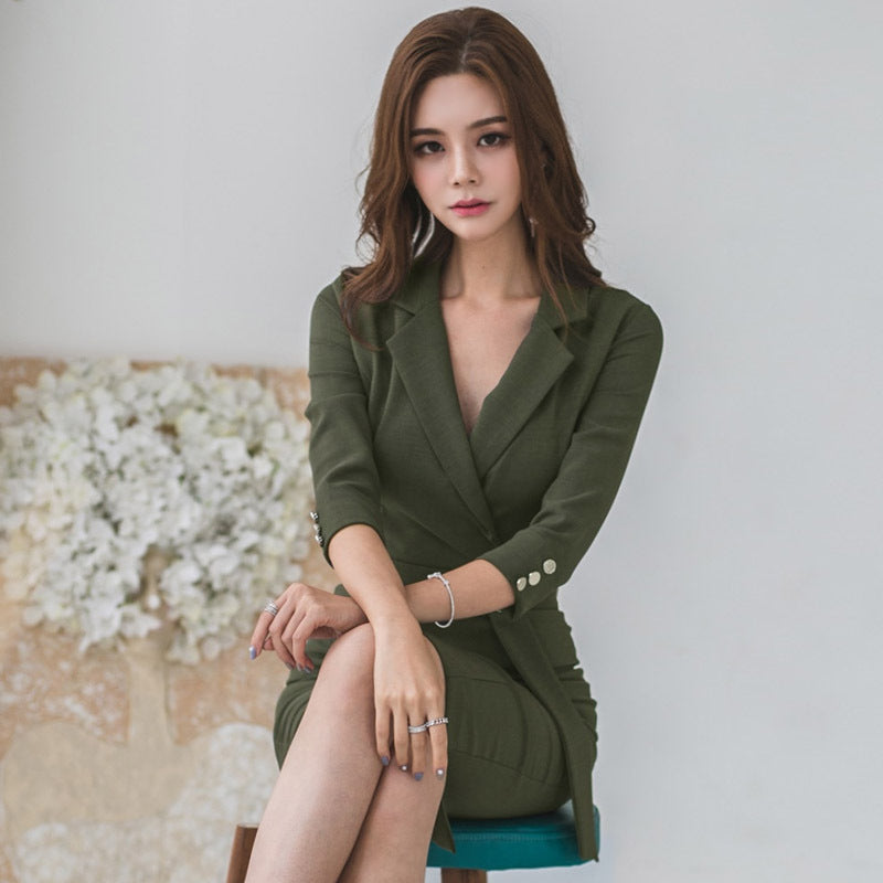 Sexy 3/4 Length Sleeves Women Sheath Dresses-Dresses-Army Green-S-Free Shipping Leatheretro