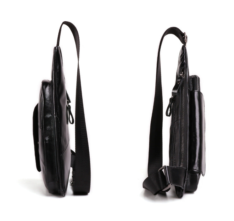 Casual Men's Leather Chest Bag J6420-Leather Chest Bag-Dark Blue-Free Shipping Leatheretro