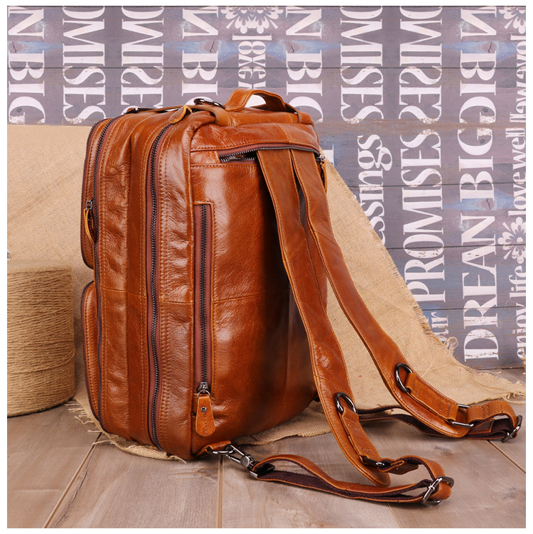 Vintage Men Multi Functional Backpack & business Briefcase J6332-Leather Backpack-Coffee-Free Shipping Leatheretro